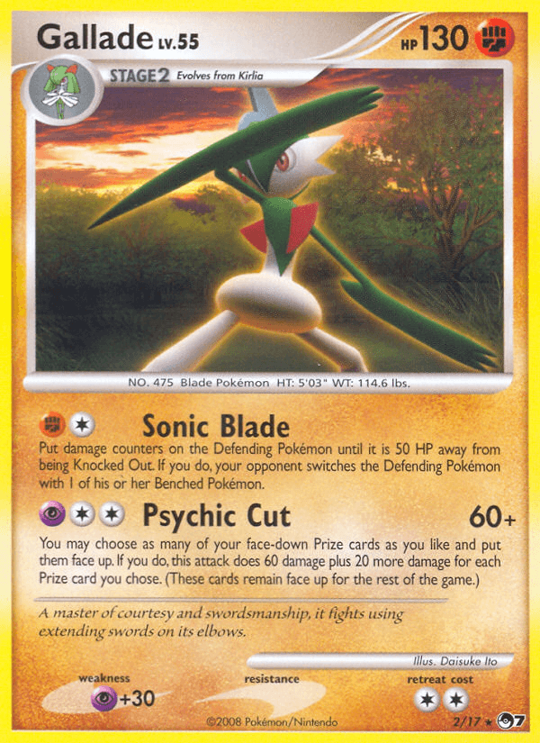 Fighting, Holofoil, Normal, POP Series 7, Psychic[+30], Rare Gallade (2/17) [POP Series 7] - Trading Card World