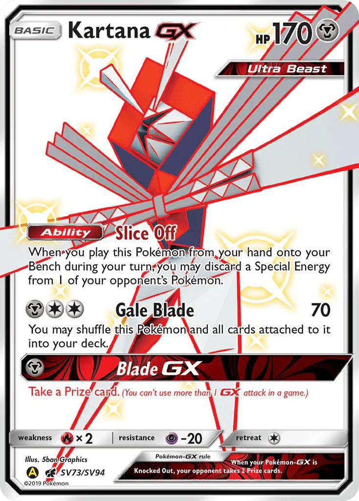Fire[×2], Holofoil, Metal, Psychic[-20], Sun & Moon: Hidden Fates - Shiny Vault, SV73, Ultra Rare Kartana GX (SV73/SV94) [Sun & Moon: Hidden Fates - Shiny Vault] - Trading Card World