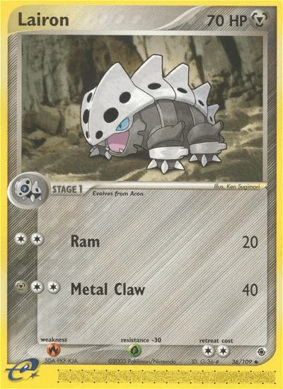 36, EX: Ruby & Sapphire, Fire[×2], Grass[-30], Metal, Normal, Reverse Holofoil, Uncommon Lairon (36/109) [EX: Ruby & Sapphire] - Trading Card World