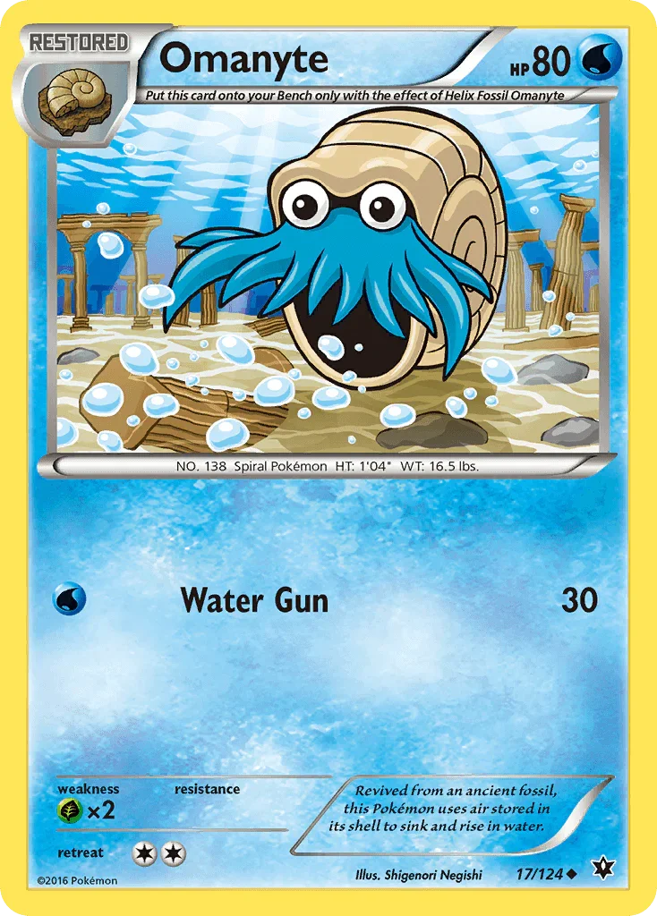 17, Grass[×2], Normal, Reverse Holofoil, Uncommon, Water, XY: Fates Collide Omanyte (17/124) [XY: Fates Collide] - Trading Card World
