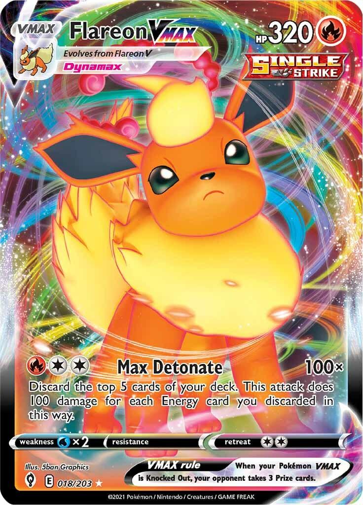 018, Fire, Holofoil, Sword & Shield: Evolving Skies, Ultra Rare, Water [x2] Flareon VMAX (018/203) [Sword & Shield: Evolving Skies] - Trading Card World