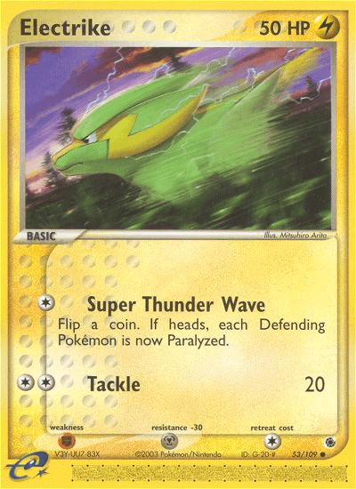 53, Common, EX: Ruby & Sapphire, Fighting[×2], Lightning, Metal[-30], Normal, Reverse Holofoil Electrike (53/109) [EX: Ruby & Sapphire] - Trading Card World