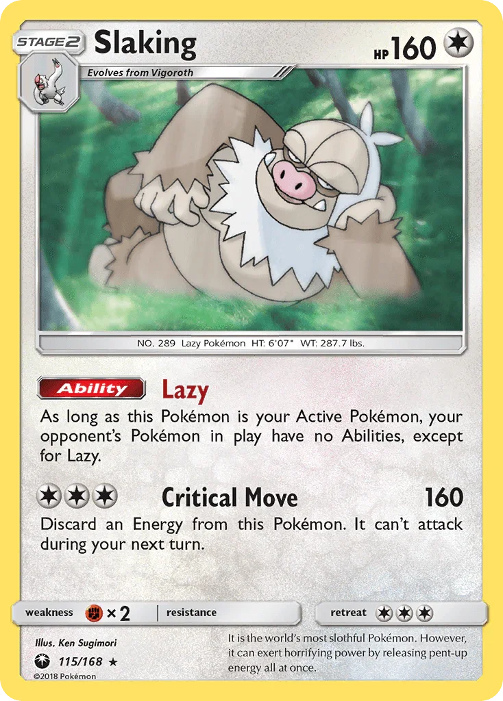 115, Colorless, Fighting[×2], Holo Rare, Holofoil, Reverse Holofoil, Sun & Moon: Celestial Storm Slaking (115/168) [Sun & Moon: Celestial Storm] - Trading Card World