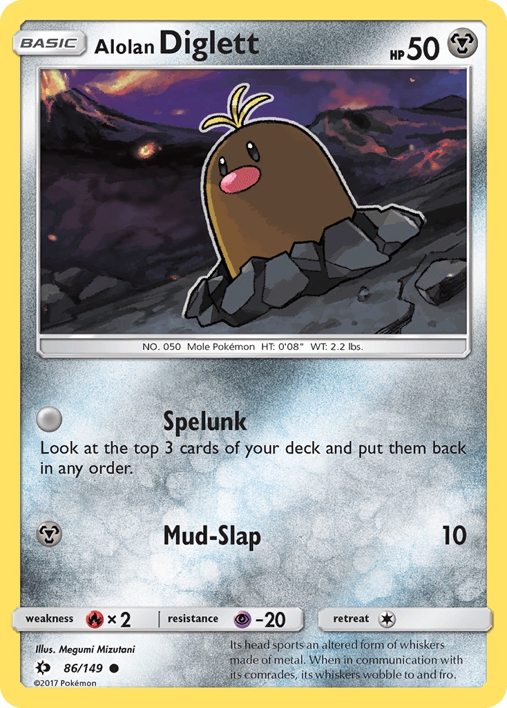86, Common, Fire[×2], Metal, Normal, Psychic[-20], Reverse Holofoil, Sun & Moon: Base Set Alolan Diglett (86/149) [Sun & Moon: Base Set] - Trading Card World