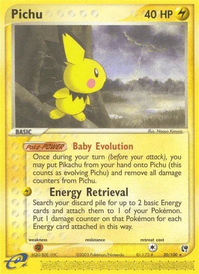 20, EX: Sandstorm, Fighting[×2], Lightning, Normal, Rare, Reverse Holofoil Pichu (20/100) [EX: Sandstorm] - Trading Card World