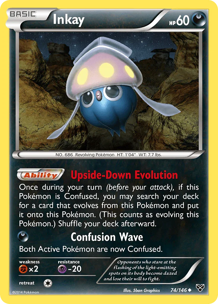 74, Darkness, Fighting[×2], Normal, Psychic[-20], Reverse Holofoil, Uncommon, XY: Base Set Inkay (74/146) [XY: Base Set] - Trading Card World