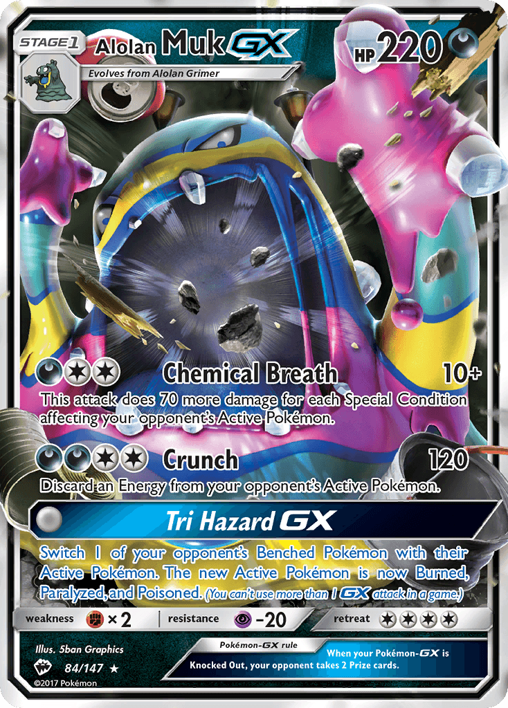 84, Darkness, Fighting[×2], Holofoil, Psychic[-20], Sun & Moon: Burning Shadows, Ultra Rare Alolan Muk GX (84/147) [Sun & Moon: Burning Shadows] - Trading Card World