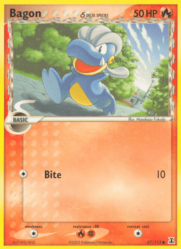 57, Colorless[×2], Common, EX: Delta Species, Fighting[-30], Fire, Fire[-30], Normal Bagon (57/113) (Delta Species) [EX: Delta Species] - Trading Card World