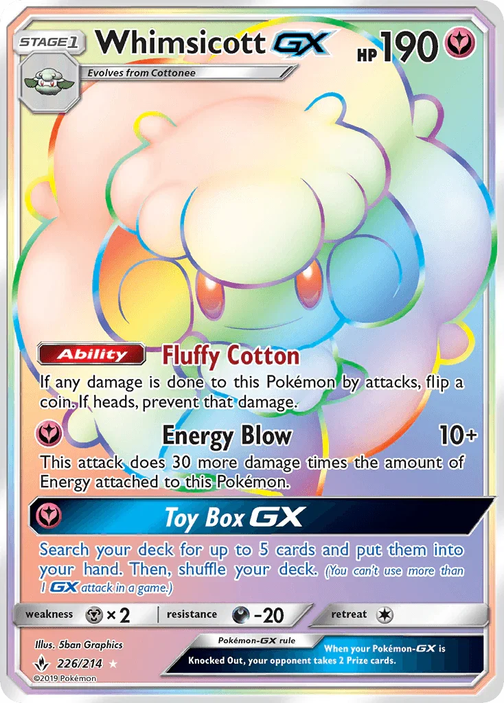 226, Darkness[-20], Fairy, Holofoil, Metal[×2], Secret Rare, Sun & Moon: Unbroken Bonds Whimsicott GX (226/214) [Sun & Moon: Unbroken Bonds] - Trading Card World
