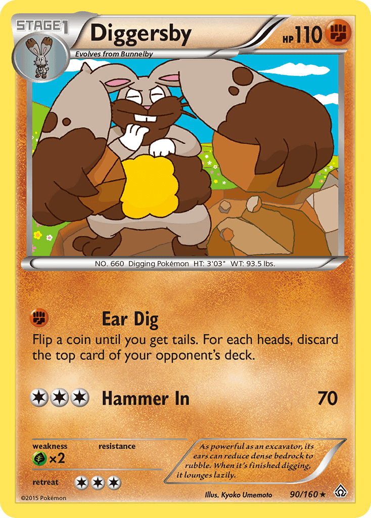 90, Fighting, Grass[×2], Normal, Rare, Reverse Holofoil, XY: Primal Clash Diggersby (90/160) [XY: Primal Clash] - Trading Card World