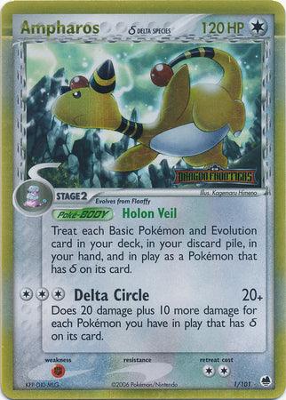 Colorless, EX: Dragon Frontiers, Fighting[×2], Holo Rare, Reverse Holofoil Ampharos (1/101) (Delta Species) (Stamped) [EX: Dragon Frontiers] - Trading Card World