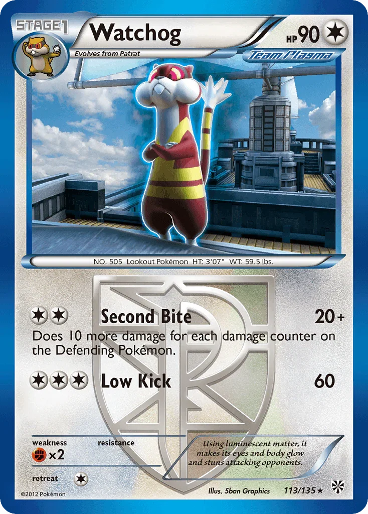 113, Black & White: Plasma Storm, Colorless, Fighting[×2], Normal, Rare, Reverse Holofoil Watchog (113/135) [Black & White: Plasma Storm] - Trading Card World