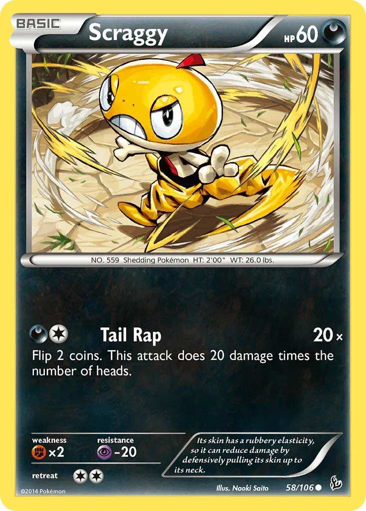 58, Common, Darkness, Fighting[×2], Normal, Psychic[-20], Reverse Holofoil, XY: Flashfire Scraggy (58/106) [XY: Flashfire] - Trading Card World