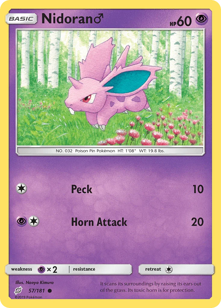 57, Common, Normal, Psychic, Psychic[×2], Reverse Holofoil, Sun & Moon: Team Up Nidoran (57/181) (Male) [Sun & Moon: Team Up] - Trading Card World