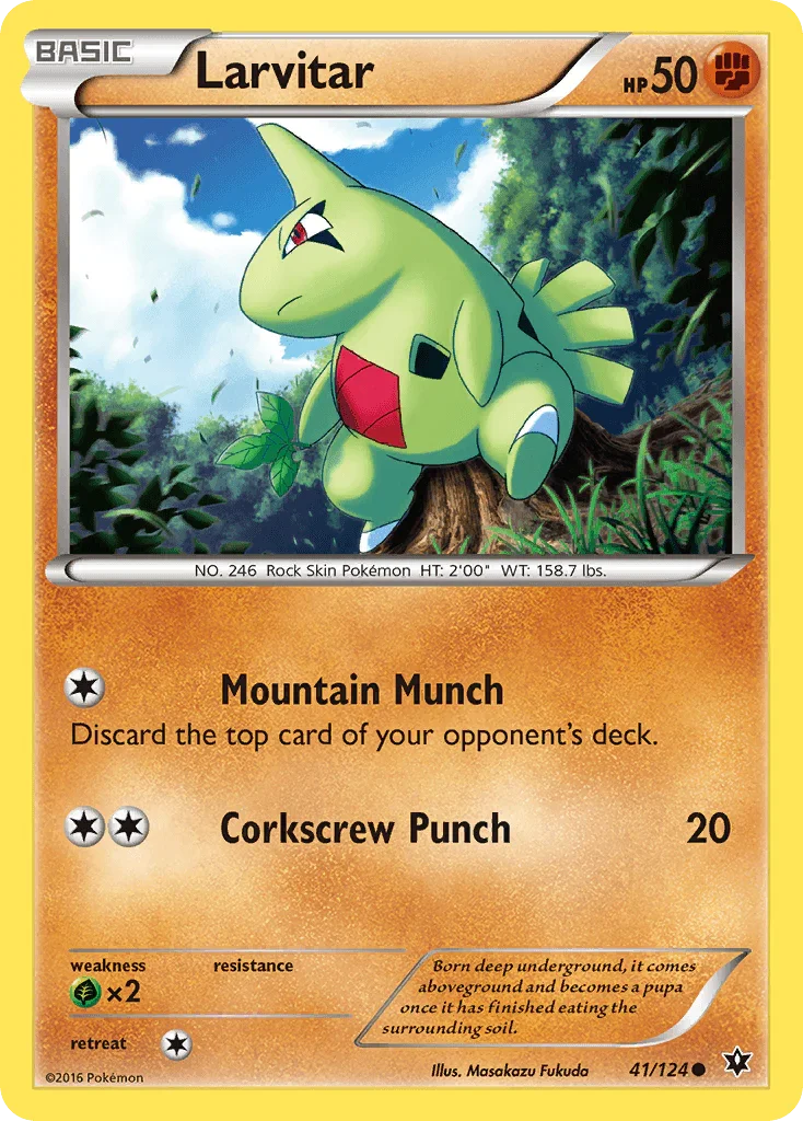 41, Common, Fighting, Grass[×2], Normal, Reverse Holofoil, XY: Fates Collide Larvitar (41/124) [XY: Fates Collide] - Trading Card World