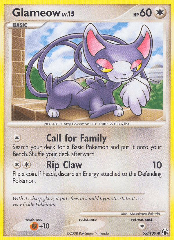 65, Colorless, Common, Diamond & Pearl: Majestic Dawn, Fighting[+10], Normal, Reverse Holofoil Glameow (65/100) [Diamond & Pearl: Majestic Dawn] - Trading Card World