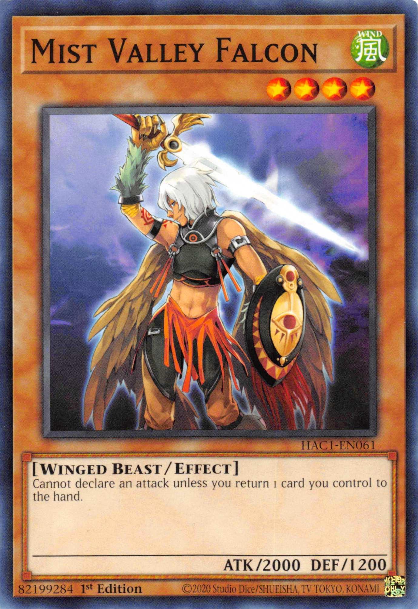 1st Edition, Common, Effect Monster, Hidden Arsenal: Chapter 1, Wind, Winged Beast Mist Valley Falcon [HAC1-EN061] Common - Trading Card World
