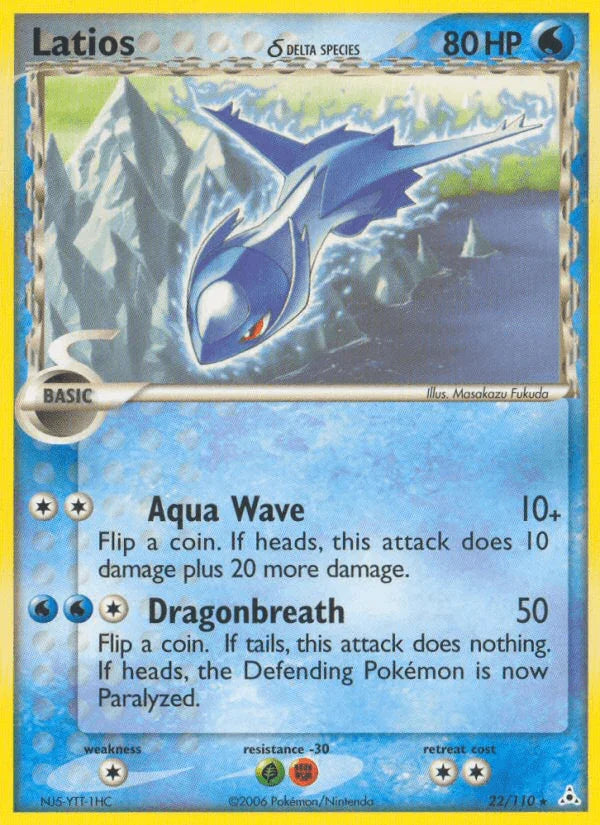 22, Colorless[×2], EX: Holon Phantoms, Fighting[-30], Grass[-30], Normal, Rare, Water Latios (22/110) (Delta Species) [EX: Holon Phantoms] - Trading Card World