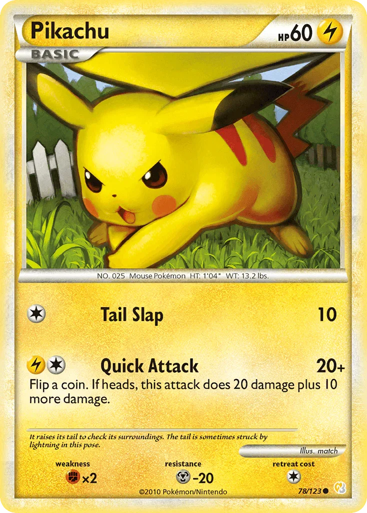 78, Common, Fighting[×2], HeartGold & SoulSilver: Base Set, Lightning, Metal[-20], Normal, Reverse Holofoil Pikachu (78/123) [HeartGold & SoulSilver: Base Set] - Trading Card World
