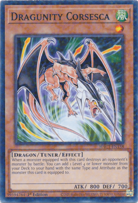 1st Edition, Common, Dragon, Hidden Arsenal: Chapter 1, Tuner/Effect Monster, Wind Dragunity Corsesca (Duel Terminal) [HAC1-EN158] Common - Trading Card World