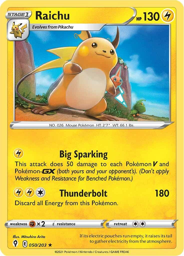 050, Fighting [x2], Holo Rare, Holofoil, Lightning, Reverse Holofoil, Sword & Shield: Evolving Skies Raichu (050/203) [Sword & Shield: Evolving Skies] - Trading Card World