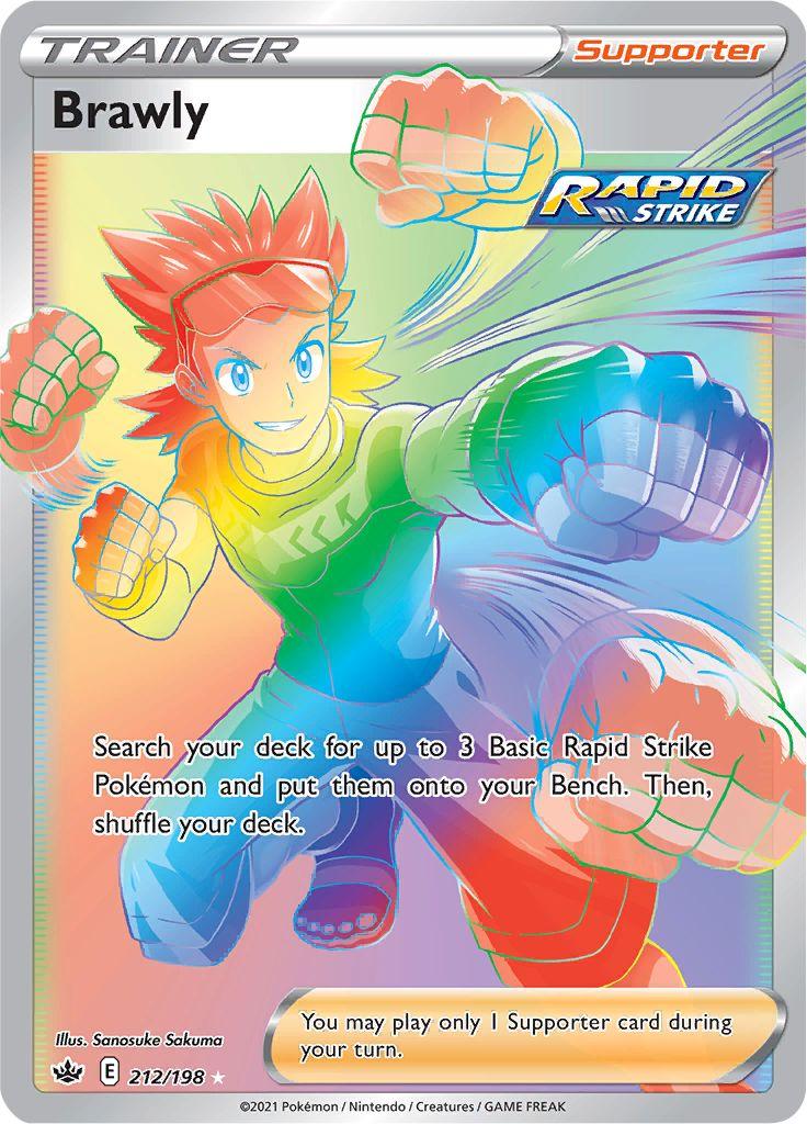 212, Holofoil, Secret Rare, Supporter, Sword & Shield: Chilling Reign Brawly (212/198) [Sword & Shield: Chilling Reign] - Trading Card World