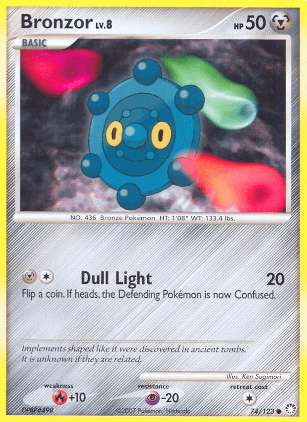 74, Common, Diamond & Pearl: Mysterious Treasures, Fire[+10], Metal, Normal, Psychic[-20], Reverse Holofoil Bronzor (74/123) [Diamond & Pearl: Mysterious Treasures] - Trading Card World
