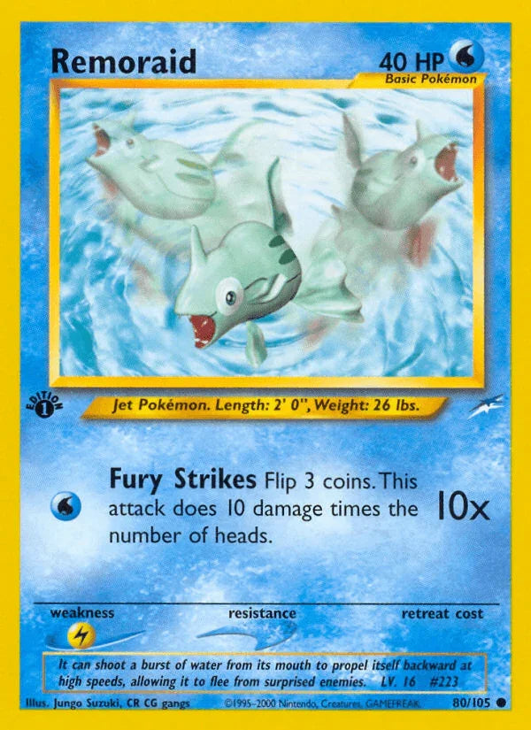 1st Edition Normal, 80, Common, Lightning[×2], Neo Destiny 1st Edition, Water Remoraid (80/105) [Neo Destiny 1st Edition] - Trading Card World