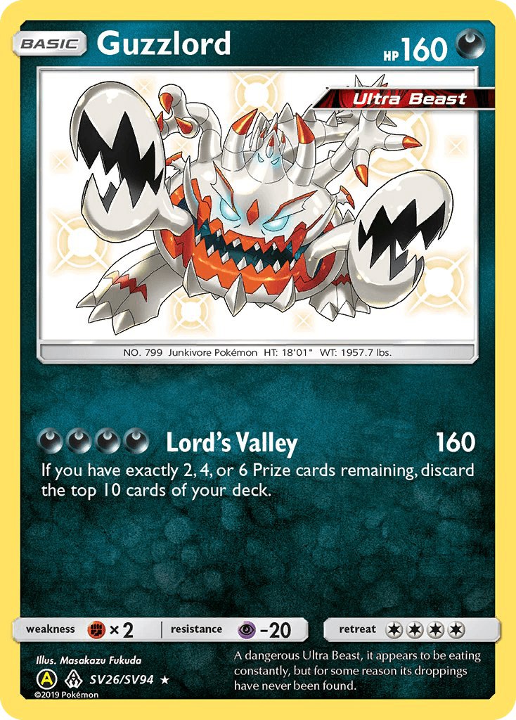 Darkness, Fighting[×2], Holofoil, Psychic[-20], Sun & Moon: Hidden Fates - Shiny Vault, SV26, Ultra Rare Guzzlord (SV26/SV94) [Sun & Moon: Hidden Fates - Shiny Vault] - Trading Card World