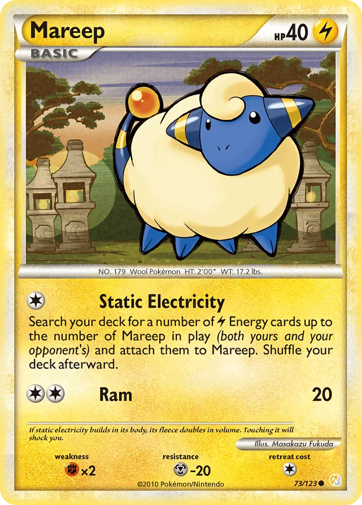 73, Common, Fighting[×2], HeartGold & SoulSilver: Base Set, Lightning, Metal[-20], Normal, Reverse Holofoil Mareep (73/123) [HeartGold & SoulSilver: Base Set] - Trading Card World