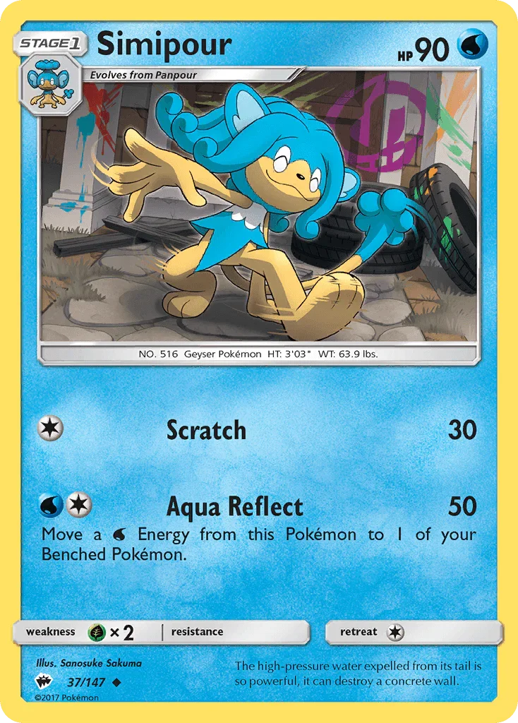 37, Grass[×2], Normal, Reverse Holofoil, Sun & Moon: Burning Shadows, Uncommon, Water Simipour (37/147) [Sun & Moon: Burning Shadows] - Trading Card World