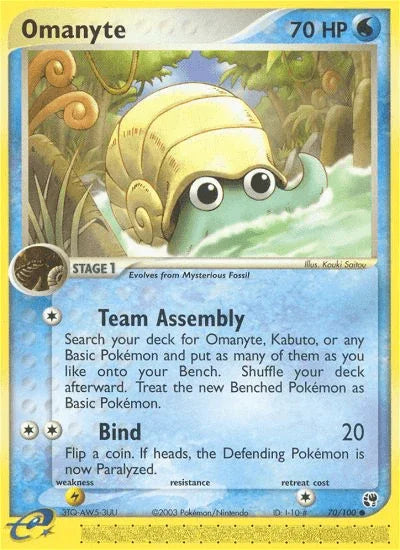 70, Common, EX: Sandstorm, Lightning[×2], Normal, Reverse Holofoil, Water Omanyte (70/100) [EX: Sandstorm] - Trading Card World