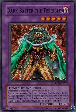 Dark, Fiend, Fusion/Effect Monster, Legacy of Darkness, Super Rare, Unlimited Dark Balter the Terrible [LOD-EN002] Super Rare - Trading Card World