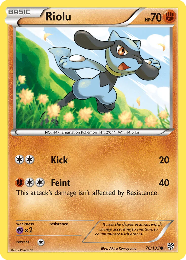 76, Black & White: Plasma Storm, Common, Fighting, Normal, Psychic[×2], Reverse Holofoil Riolu (76/135) [Black & White: Plasma Storm] - Trading Card World