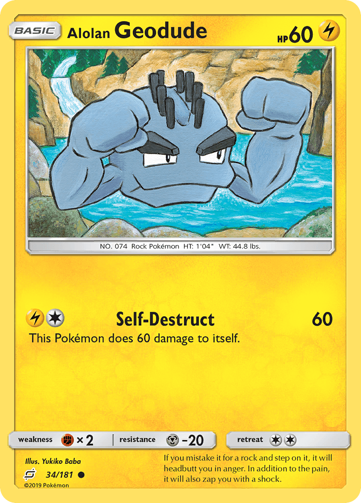 34, Common, Fighting[×2], Lightning, Metal[-20], Normal, Reverse Holofoil, Sun & Moon: Team Up Alolan Geodude (34/181) [Sun & Moon: Team Up] - Trading Card World