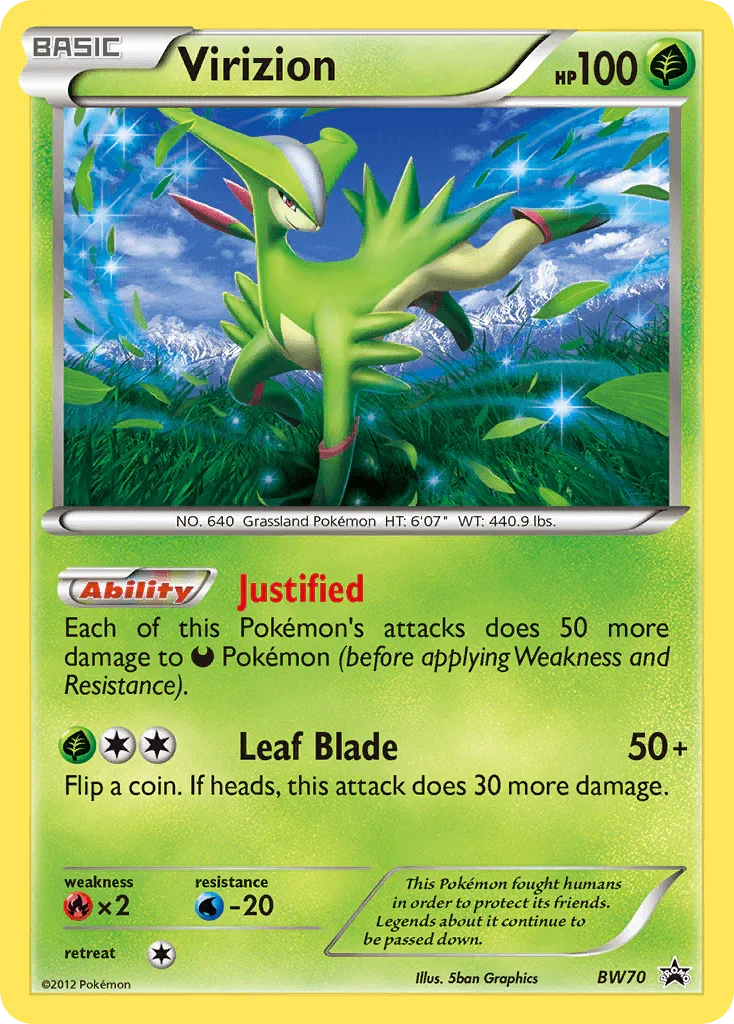 Black & White: Black Star Promos, Black Star Promo, BW70, Fire[×2], Grass, Holofoil, noPrice, Reverse Holofoil, Water[-20] Virizion (BW70) [Black & White: Black Star Promos] - Trading Card World