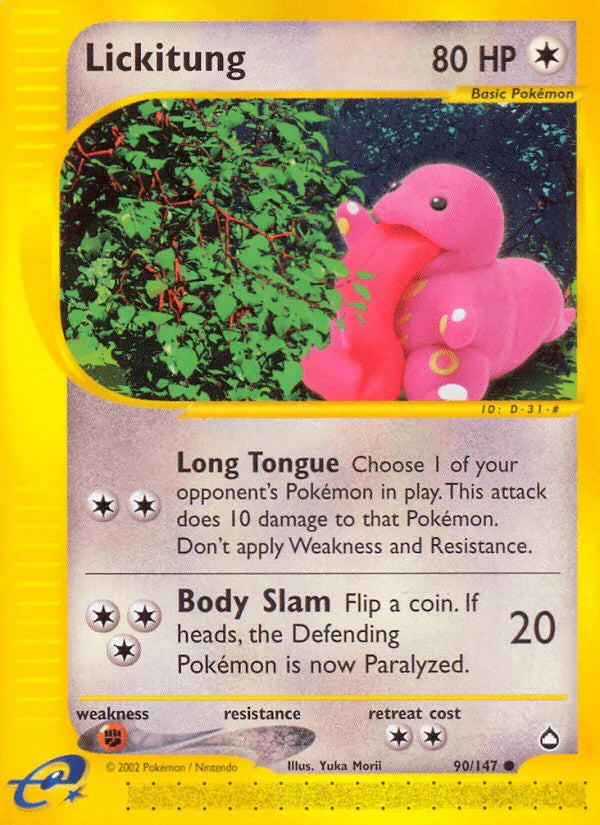 90, Aquapolis, Colorless, Common, Fighting[×2], Normal, Reverse Holofoil Lickitung (90/147) [Aquapolis] - Trading Card World