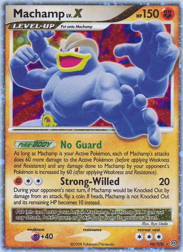98, Diamond & Pearl: Stormfront, Fighting, Holofoil, Psychic[+40], Ultra Rare Machamp LV.X (98/100) [Diamond & Pearl: Stormfront] - Trading Card World