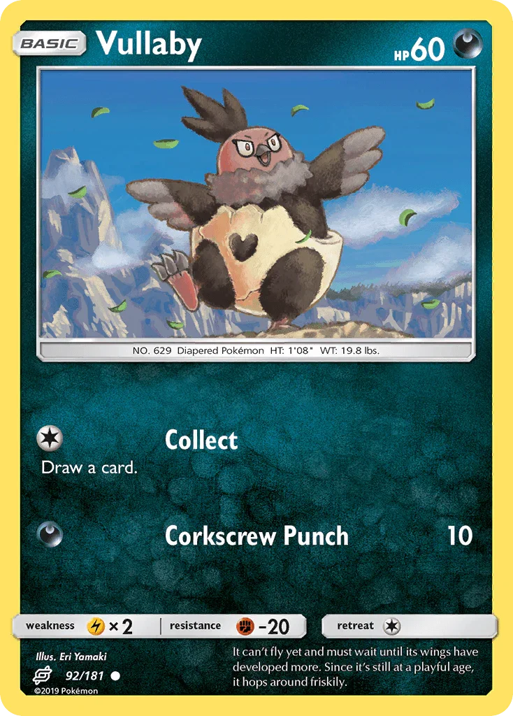 92, Common, Darkness, Fighting[-20], Lightning[×2], Normal, Reverse Holofoil, Sun & Moon: Team Up Vullaby (92/181) [Sun & Moon: Team Up] - Trading Card World