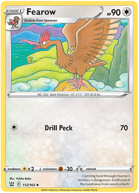 112, Colorless, Fighting[-30], Lightning [x2], Normal, Reverse Holofoil, Sword & Shield: Battle Styles, Uncommon Fearow (112/163) [Sword & Shield: Battle Styles] - Trading Card World