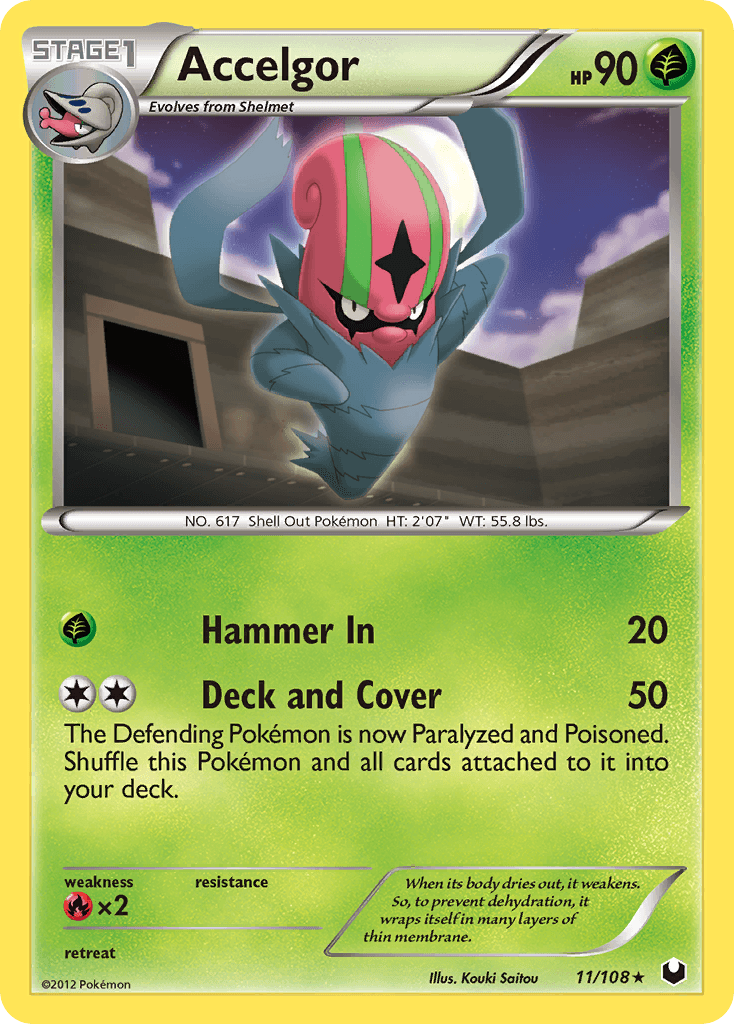 11, Black & White: Dark Explorers, Fire[×2], Grass, Normal, Rare, Reverse Holofoil Accelgor (11/108) [Black & White: Dark Explorers] - Trading Card World