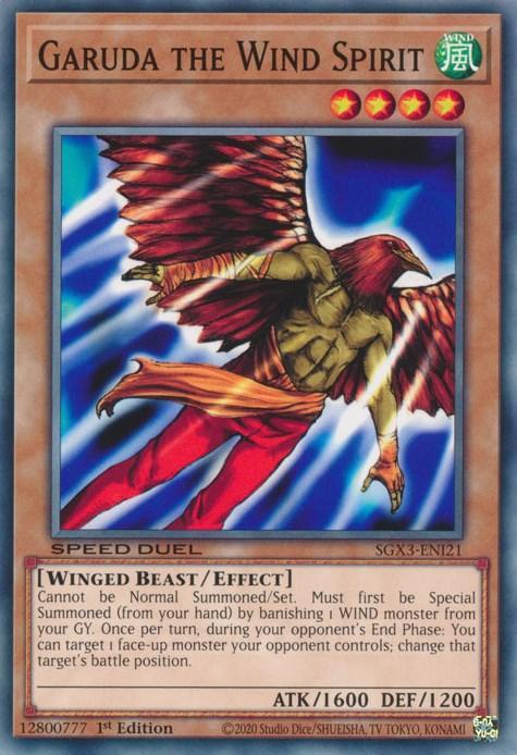 1st Edition, Common, Effect Monster, Speed Duel GX: Duelists of Shadows, Wind, Winged Beast Garuda the Wind Spirit [SGX3-ENI21] Common - Trading Card World