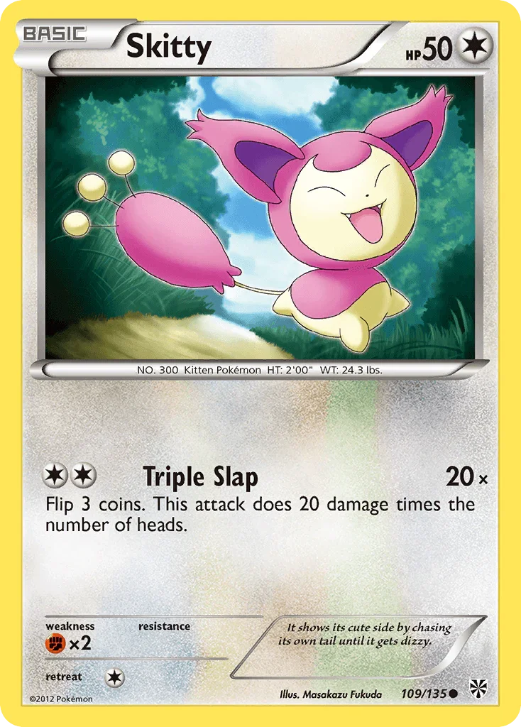 109, Black & White: Plasma Storm, Colorless, Common, Fighting[×2], Normal, Reverse Holofoil Skitty (109/135) [Black & White: Plasma Storm] - Trading Card World