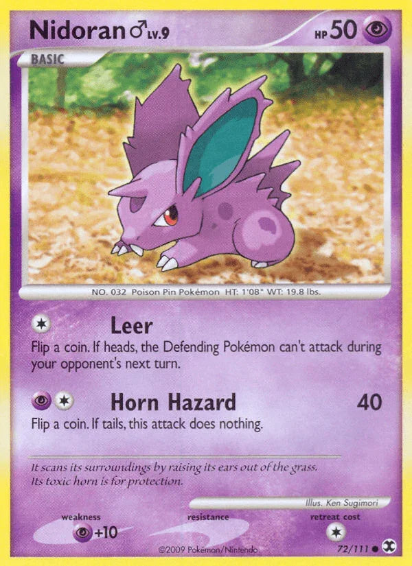72, Common, Normal, Platinum: Rising Rivals, Psychic, Psychic[+10], Reverse Holofoil Nidoran (72/111) (Male) [Platinum: Rising Rivals] - Trading Card World