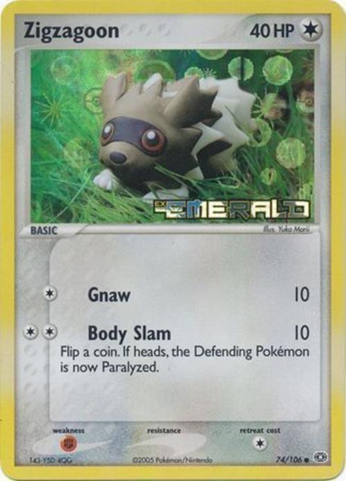 74, Colorless, Common, EX: Emerald, Fighting[×2], Reverse Holofoil Zigzagoon (74/106) (Stamped) [EX: Emerald] - Trading Card World