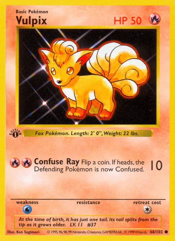 1st Edition Normal, 68, Base Set 1st Edition, Common, Fire, Water[×2] Vulpix (68/102) (Shadowless) [Base Set 1st Edition] - Trading Card World