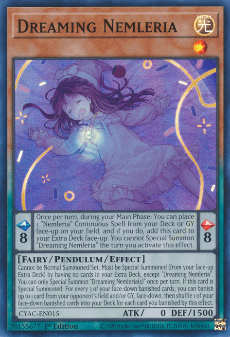 1st Edition, Cyberstorm Access, Fairy, Light, Pendulum/Effect Monster, Super Rare Dreaming Nemleria [CYAC-EN015] Super Rare - Trading Card World
