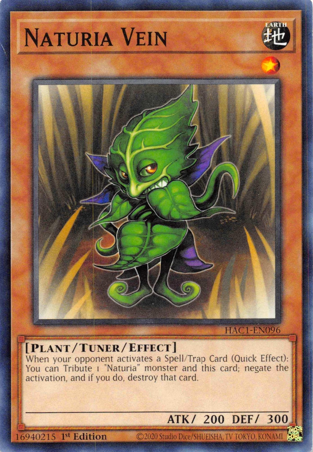 1st Edition, Earth, Hidden Arsenal: Chapter 1, Parallel Rare, Plant, Tuner/Effect Monster Naturia Vein (Duel Terminal) [HAC1-EN096] Parallel Rare - Trading Card World