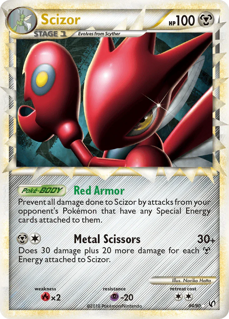 84, Fire[×2], HeartGold & SoulSilver: Undaunted, Holofoil, Metal, Psychic[-20], Ultra Rare Scizor (84/90) [HeartGold & SoulSilver: Undaunted] - Trading Card World