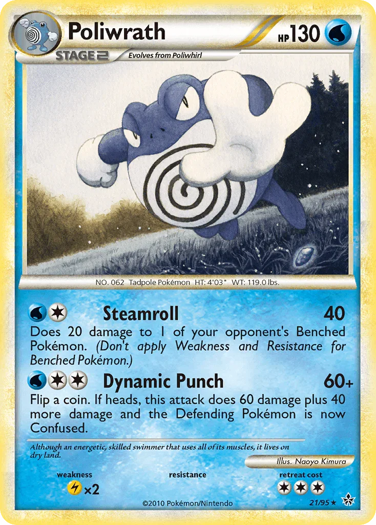 21, HeartGold & SoulSilver: Unleashed, Lightning[×2], Normal, Rare, Reverse Holofoil, Water Poliwrath (21/95) [HeartGold & SoulSilver: Unleashed] - Trading Card World